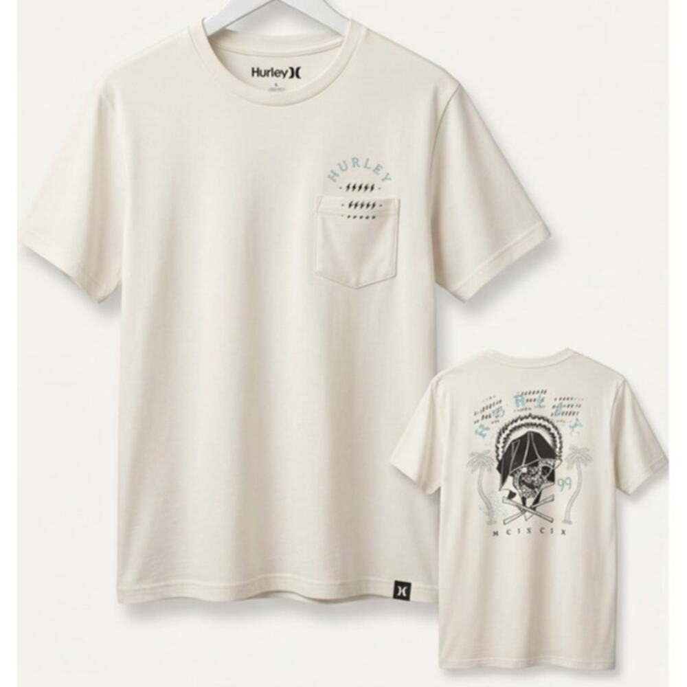 Hurley Beige Graphic Tee - Casual & Stylish Size Small